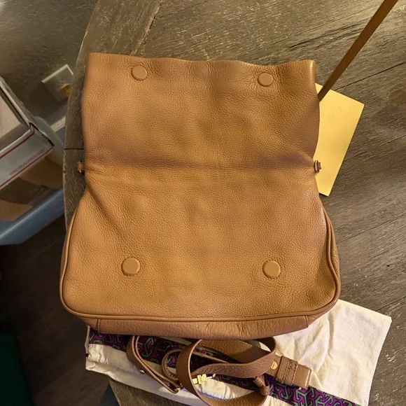 Tory Burch Brown Leather Reva Clutch Crossbody Bag w/ Strap